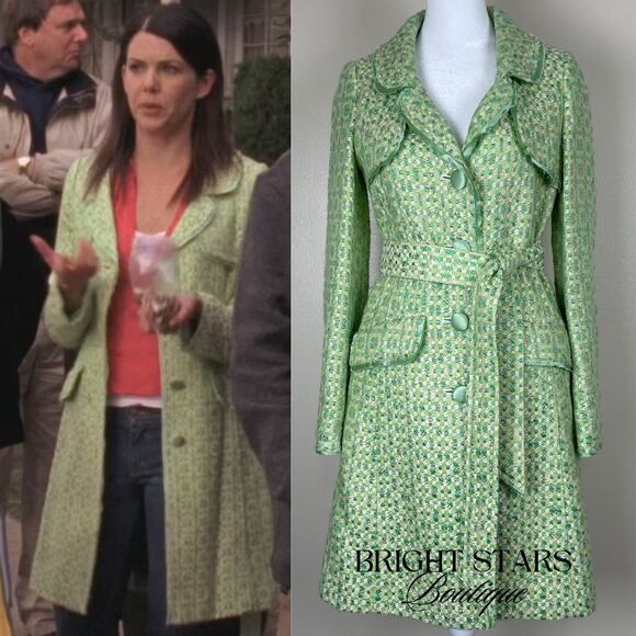 Jackets & Blazers - Rare Green Tweed Trench Coat ASO Lorelai Gilmore Girls Vintage Y2K As Seen On